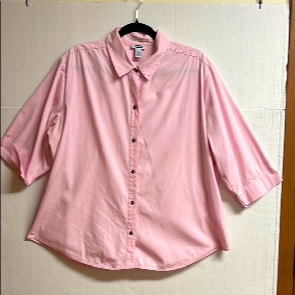 Old Navy Stretch Ladies Pink Button Down Shirt 3/4 Length Sleeves Size XL - Picture 1 of 13